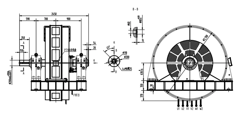outline dimension of synchronous three phase motor