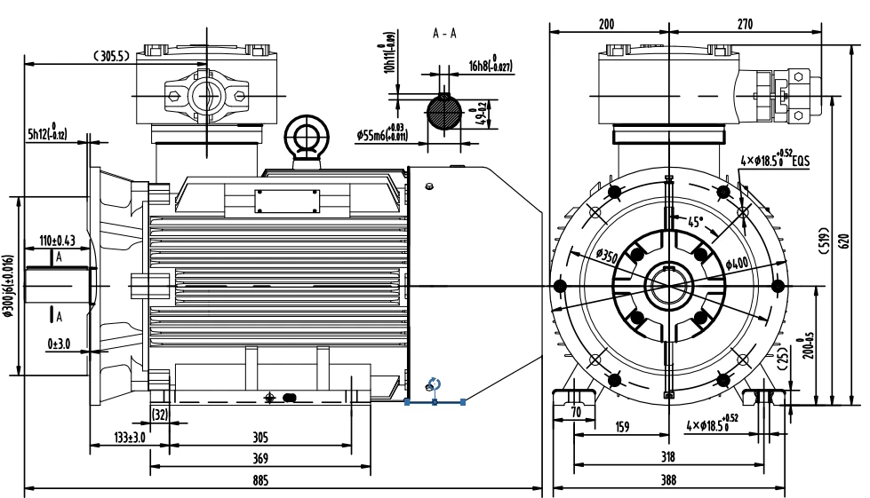 outline dimension of spark proof motor