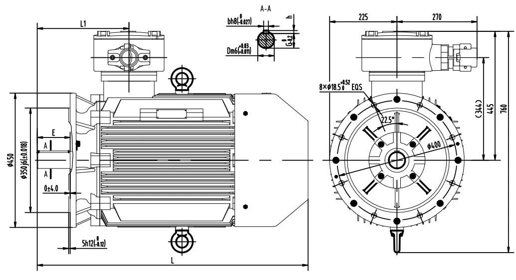 outline dimension of iec explosion proof motor