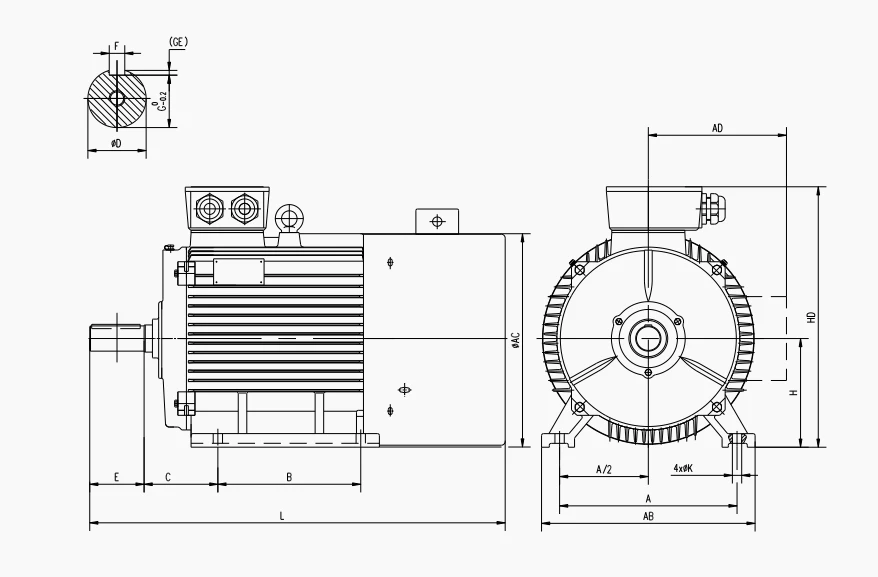 outline dimension of rotating magnet motor