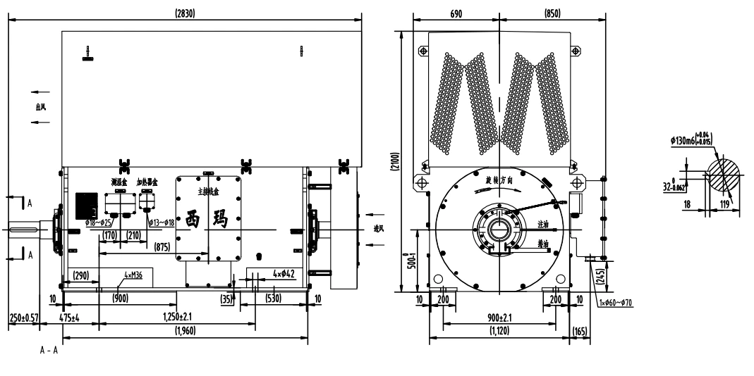 outline dimension of motor y connection
