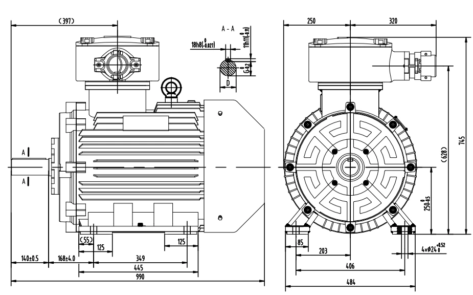 outline dimension of motor ex d